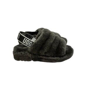 UGG Women's Fluff Yeah Slide Sandals Slippers Size 7 Gray Charcoal Sheepskin